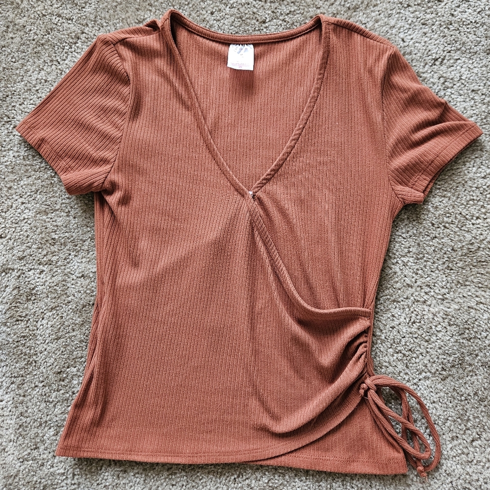 No Boundaries Pink Cap Sleeve Ruched Blouse
